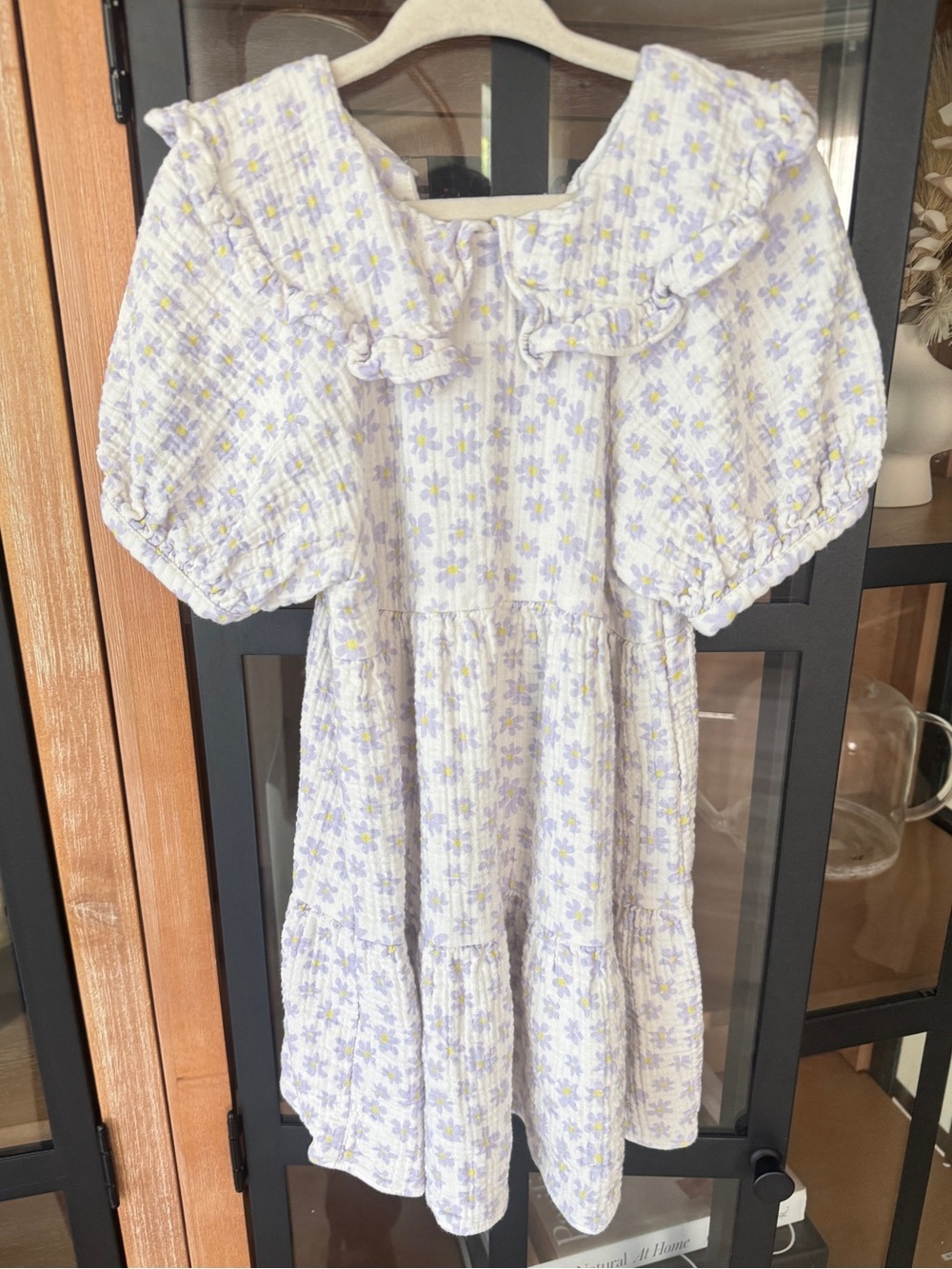 Zara kids dress muslin floral puff short sleeve toddler ruffle collar lavender